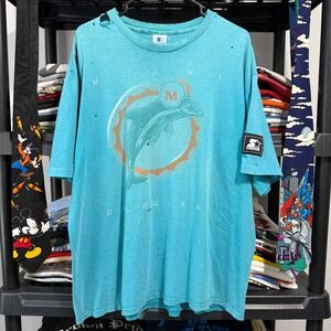 Vintage Teal Miami Dolphins Starter T-Shirt XL Thrashing Throughout